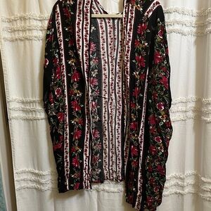 Umgee Black and Red Rose Floral Striped Shrug